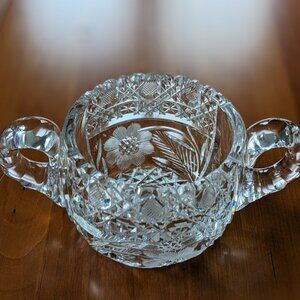Vintage Crystal Glass Brilliant Cut Sugar Bowl with Handles